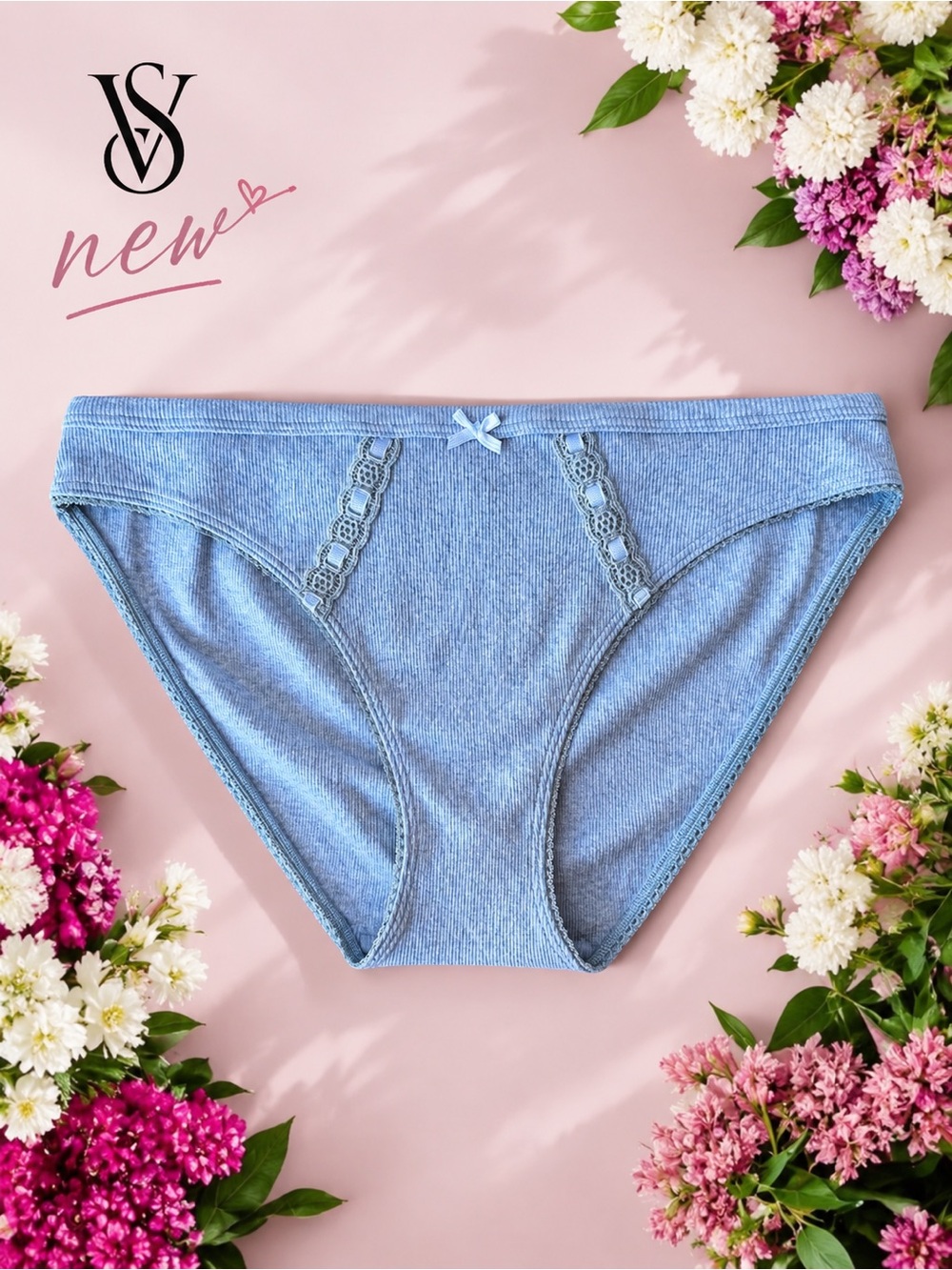 New 🌸 Victoria’s Secret Everyday Cotton Panties, Ribbon Detail / Soft Gray